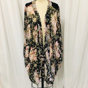 Black & Floral Sheer Shaw